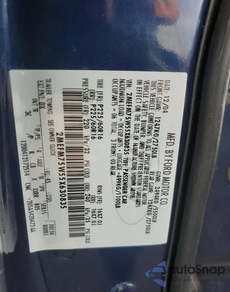 2005 Mercury Grand Marquis Ls из США, поврежденный, VIN 2MEFM75W55X630835